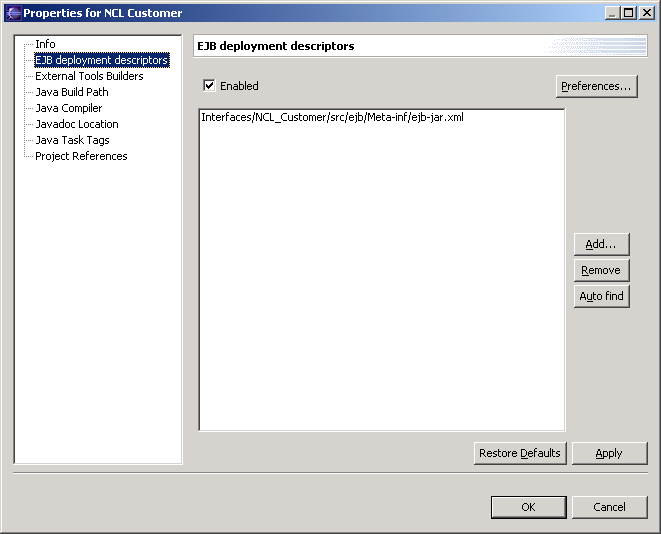 Property page for associating EJB deployment descriptors